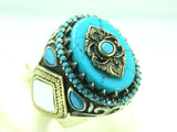 Turkish Handmade Jewelry 925 Sterling Silver Turquoise Stone Mens Rings