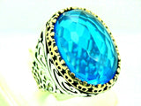 Turkish Handmade Jewelry 925 Sterling Silver Aquamarine Stone Mens Rings