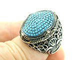Turkish Handmade Jewelry 925 Sterling Silver Aquamarine Stone Mens Rings