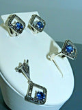 Turkish Handmade Jewelry 925 Sterling Silver Sapphire Stone Women's Earrings, Pendant & Ring Jewelry Set