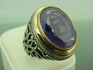 Turkish Handmade Jewelry 925 Sterling Silver Amethyst Stone Mens Rings