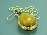 Turkish Handmade Jewelry 925 Sterling Silver Amber Stone Engraved Women Necklace
