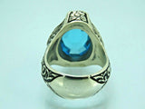 Turkish Handmade Jewelry 925 Sterling Silver Aquamarine Stone Mens Rings