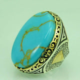 Turkish Handmade Jewelry 925 Sterling Silver Turquoise Stone Mens Rings