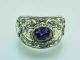 Turkish Handmade Jewelry 925 Sterling Silver Amethyst Stone Engraved Mens Rings