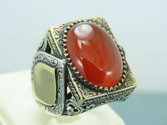 Turkish Handmade Jewelry 925 Sterling Silver Agate Stone Engraved Mens Rings