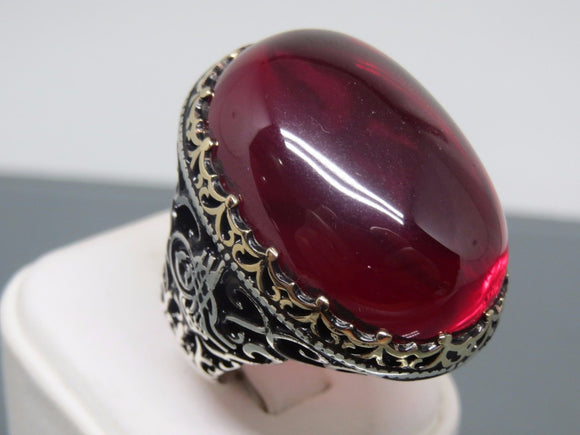 Turkish Handmade Jewelry 925 Sterling Silver Ruby Stone Mens Rings