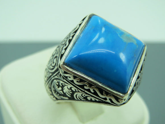 Turkish Handmade Jewelry 925 Sterling Silver Turquoise Stone Mens Rings