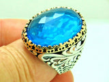 Turkish Handmade Jewelry 925 Sterling Silver Aquamarine Stone Mens Rings