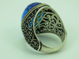 Turkish Handmade Jewelry 925 Sterling Silver Aquamarine Stone Men's Ring Sz 11