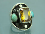 Turkish Handmade Jewelry 925 Sterling Silver Citrine Stone Mens Rings