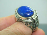 Turkish Handmade Jewelry 925 Sterling Silver Lapis Stone Engraved Mens Rings