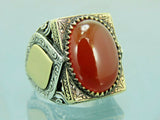 Turkish Handmade Jewelry 925 Sterling Silver Agate Stone Engraved Mens Rings
