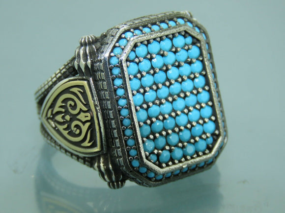 Turkish Handmade Jewelry 925 Sterling Silver Turquoise Stone Mens Rings