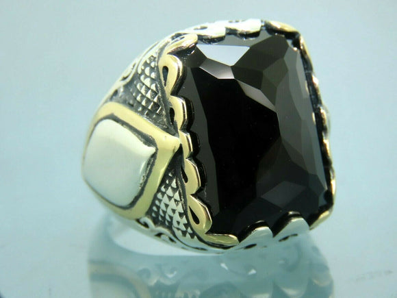 Turkish Handmade Jewelry 925 Sterling Silver Onyx Stone Mens Rings