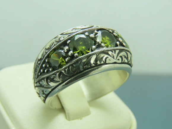 Turkish Handmade Jewelry 925 Sterling Silver Peridot Stone Men's Rings