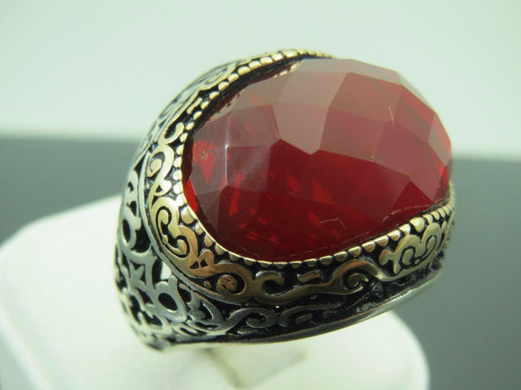 Turkish Handmade Jewelry 925 Sterling Silver Garnet Stone Mens Rings