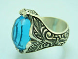 Turkish Handmade Jewelry 925 Sterling Silver Aquamarine Stone Mens Rings