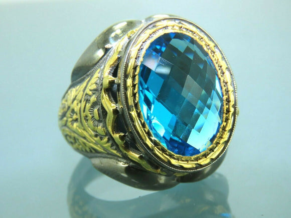 Turkish Handmade Jewelry 925 Sterling Silver Aquamarine Stone Mens Rings