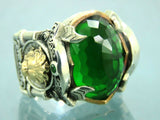 Turkish Handmade Jewelry 925 Sterling Silver Emerald Stone Mens Rings