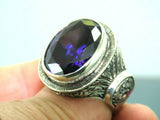 Turkish Handmade Jewelry 925 Sterling Silver Amethyst Stone Engraved Mens Rings