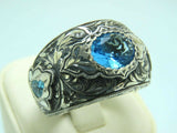 Turkish Handmade Jewelry 925 Sterling Silver Aquamarine Stone Mens Rings