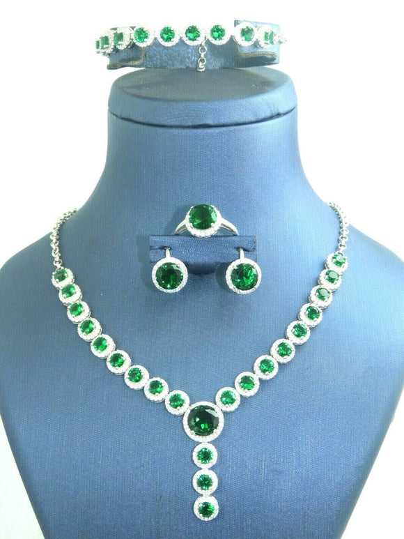 Turkish Handmade Jewelry 925 Sterling Silver Emerald Stone Women Necklace Set