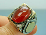 Turkish Handmade Jewelry 925 Sterling Silver Agate Stone Engraved Mens Rings