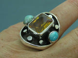 Turkish Handmade Jewelry 925 Sterling Silver Citrine Stone Mens Rings