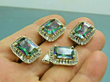 Turkish Handmade Jewelry 925 Sterling Silver Rainbow Stone Women's Earrings, Pendant & Ring Jewelry Set