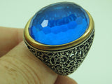Turkish Handmade Jewelry 925 Sterling Silver Aquamarine Stone Men's Ring Sz 11