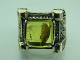 Turkish Handmade Jewelry 925 Sterling Silver Amber Stone Engraved Mens Rings