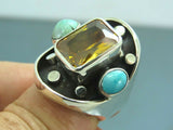 Turkish Handmade Jewelry 925 Sterling Silver Citrine Stone Mens Rings
