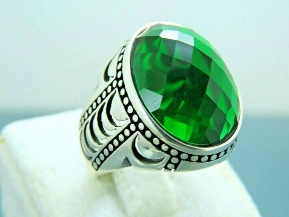 Turkish Handmade Jewelry 925 Sterling Silver Emerald Stone Mens Rings