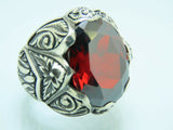 Turkish Handmade Jewelry 925 Sterling Silver Garnet Stone Mens Rings