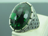 Turkish Handmade Jewelry 925 Sterling Silver Emerald Stone Mens Rings