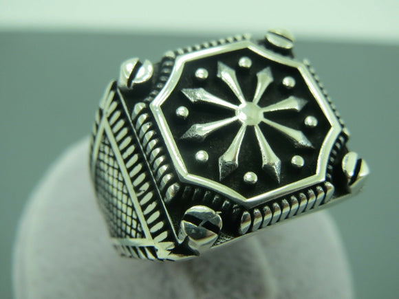 Turkish Handmade Jewelry 925 Sterling Silver Snow Flake Desing Mens Rings