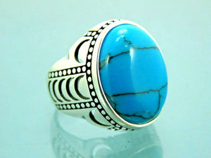 Turkish Handmade Jewelry 925 Sterling Silver Turquoise Stone Mens Rings