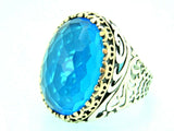 Turkish Handmade Jewelry 925 Sterling Silver Aquamarine Stone Mens Rings