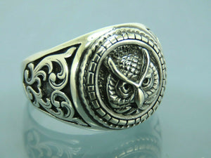 Turkish Handmade Jewelry 925 Sterling Silver Owl Design Men's Rings