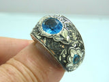 Turkish Handmade Jewelry 925 Sterling Silver Aquamarine Stone Mens Rings