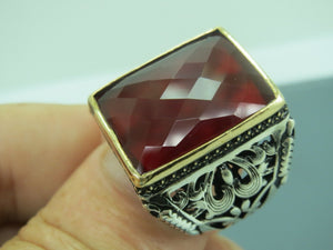 Turkish Handmade Jewelry 925 Sterling Silver Garnet Stone Mens Rings