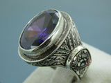 Turkish Handmade Jewelry 925 Sterling Silver Amethyst Stone Engraved Mens Rings