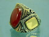 Turkish Handmade Jewelry 925 Sterling Silver Agate Stone Engraved Mens Rings