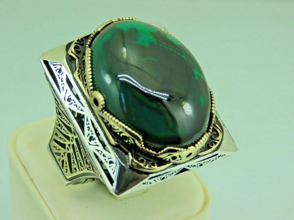 Turkish Handmade Jewelry 925 Sterling Silver Emerald Stone Mens Rings