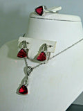 Turkish Handmade Jewelry 925 Sterling Silver Ruby Stone Women's Earrings, Pendant & Ring Jewelry Set