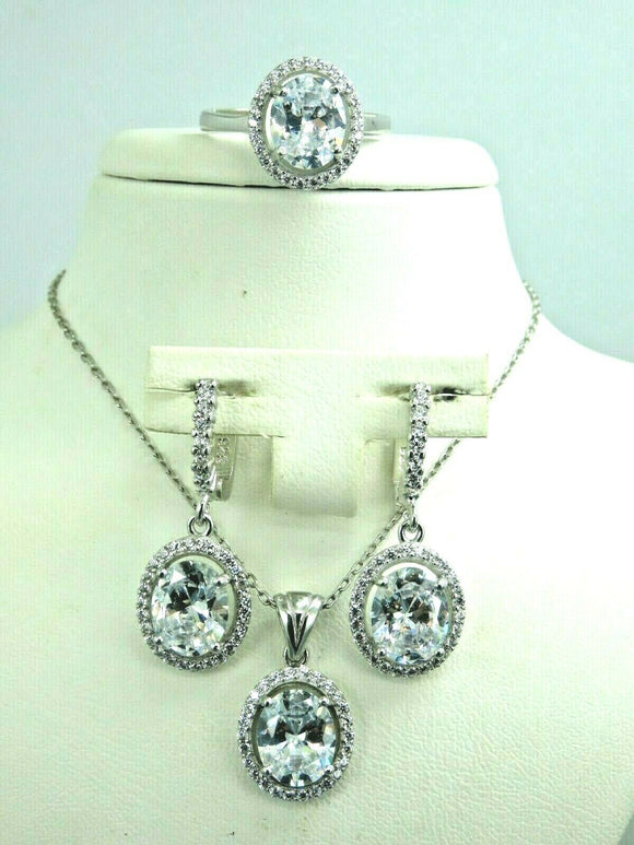 Turkish Handmade Jewelry 925 Sterling Silver Zircon Stone Women Earring Set