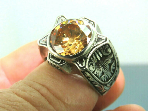 Turkish Handmade Jewelry 925 Sterling Silver Quartz Stone Mens Rings