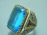 Turkish Handmade Jewelry 925 Sterling Silver Aquamarine Stone Mens Rings