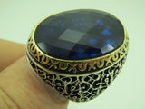 Turkish Handmade Jewelry 925 Sterling Silver Sapphire Stone Mens Rings